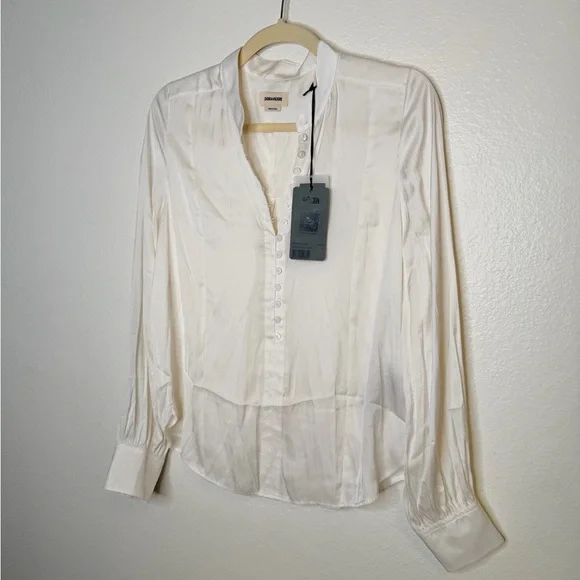 NWT ✨ Zadig & Voltaire White Blouse ‘Twina Satin’ Sz Small $348 - Picture 7 of 13